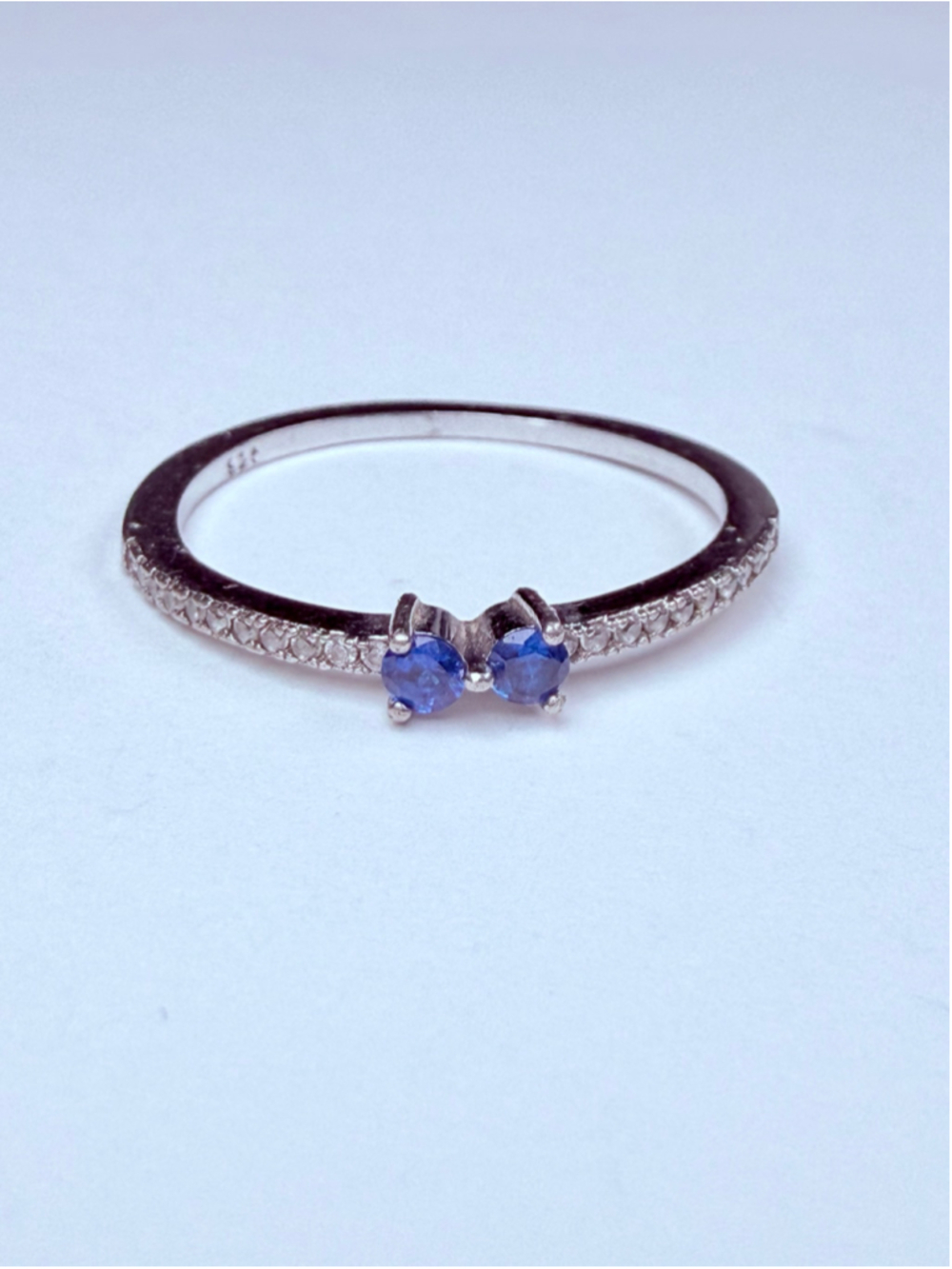 Blue Spinel Dual Toi et Moi & Cubic Zirconia 925 Sterling Silver Band Ring
